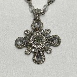 Nancy & Rise Maltese Cross Pendant Necklace w/ Smoke Acrylic & Clear Rhinestones